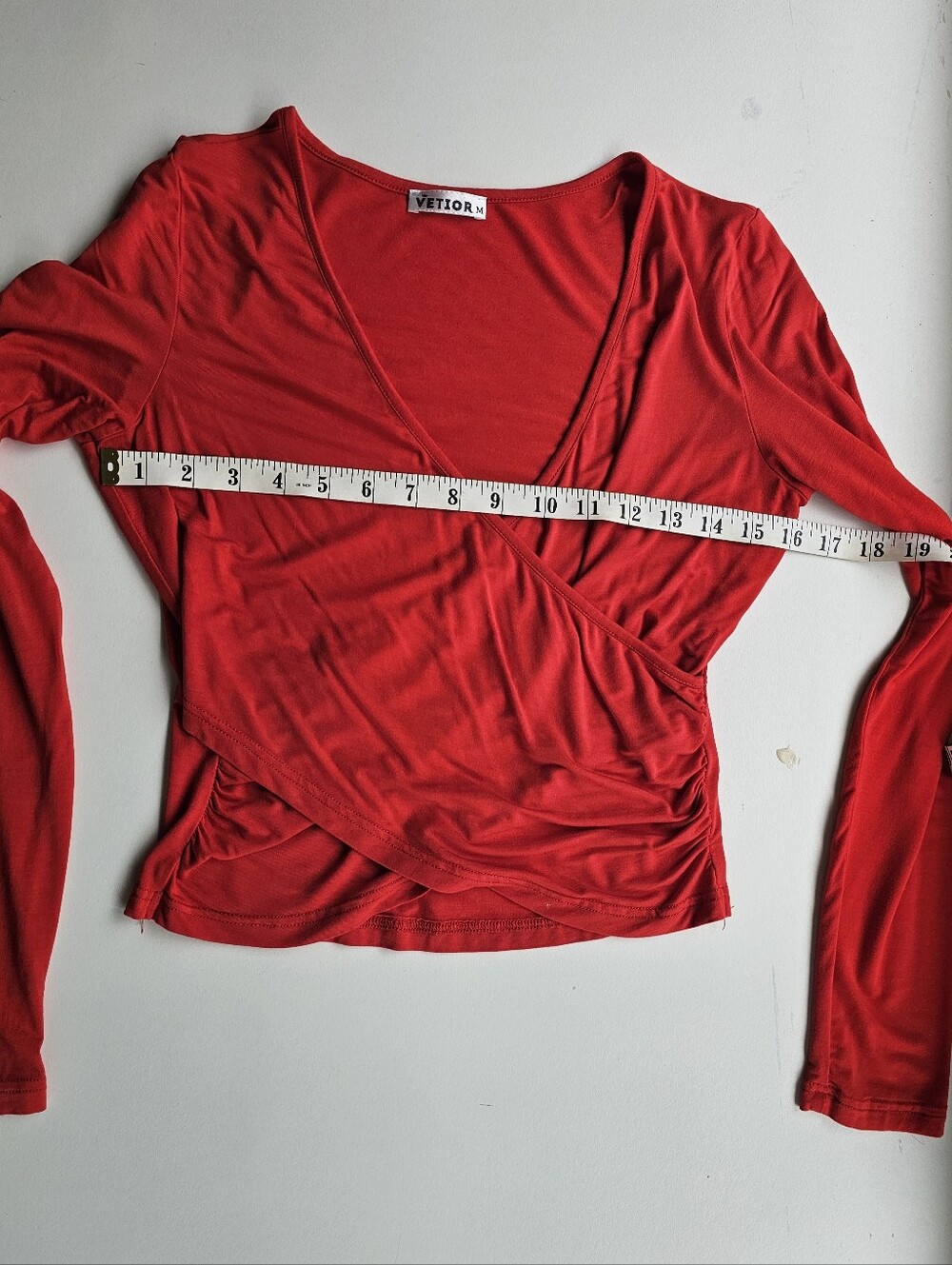 VETIOR Deep V Neck Long Sleeve Faux Wrap Crop Top - Women's Size Medium - Picture 6 of 10